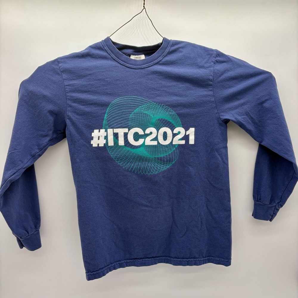ITC2021 Shirt Mens Small Blue Long‎ Sleeve Graphic Comfort Colors Tee Cotton